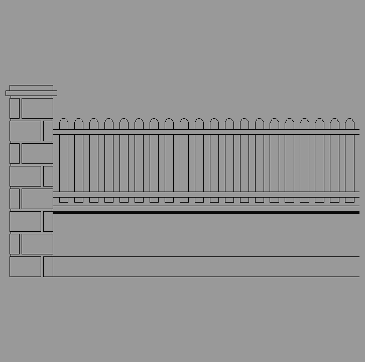 Bloque Autocad Vista de Muro con cerca en Alzado